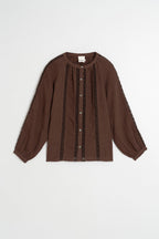 Camisa de doble gasa y encaje - Chocolate
