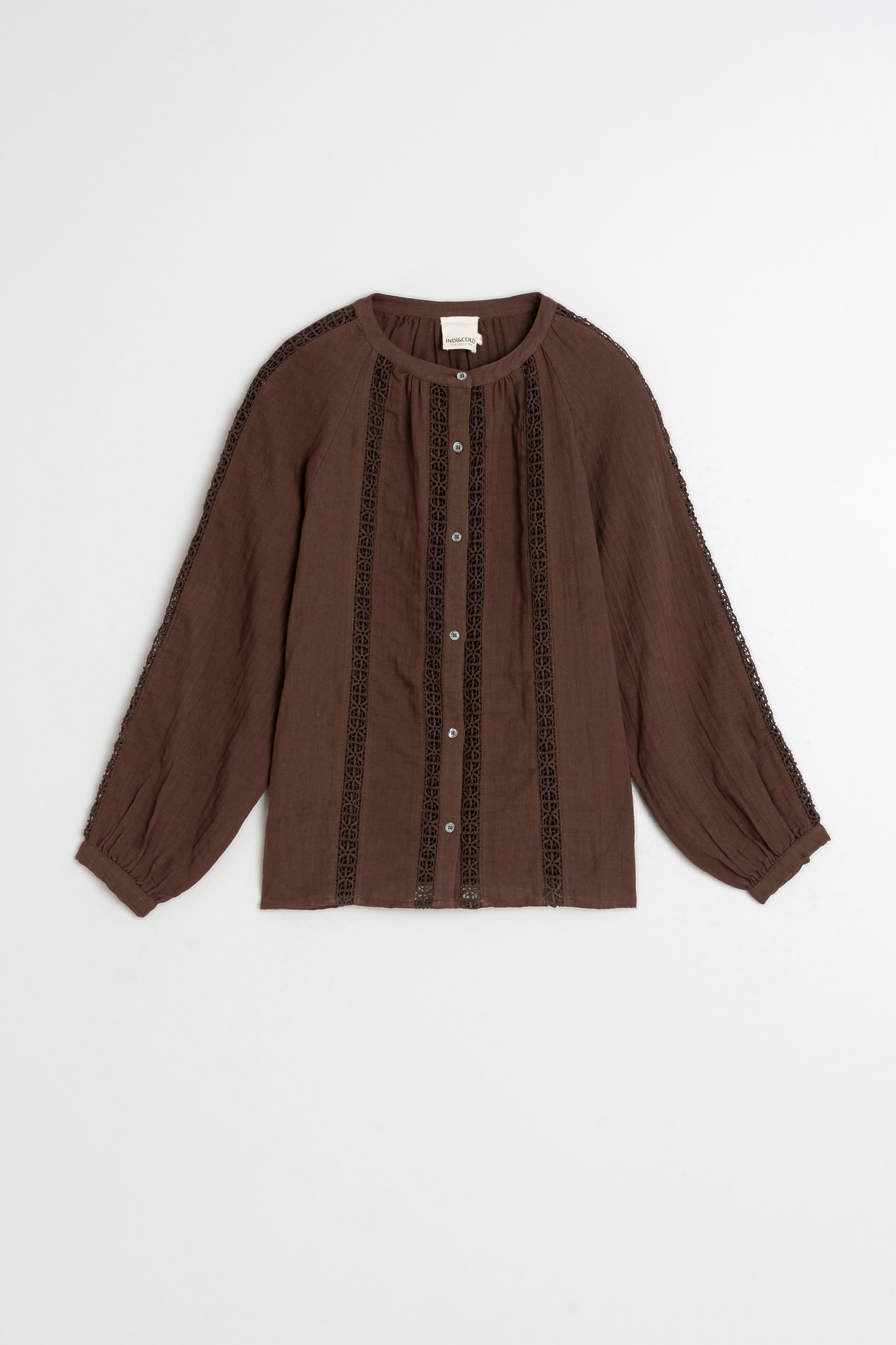 Camisa de doble gasa y encaje - Chocolate