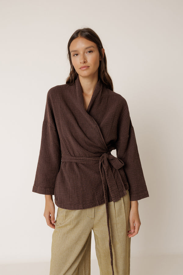 Kimono De Doble Gasa - Chocolate