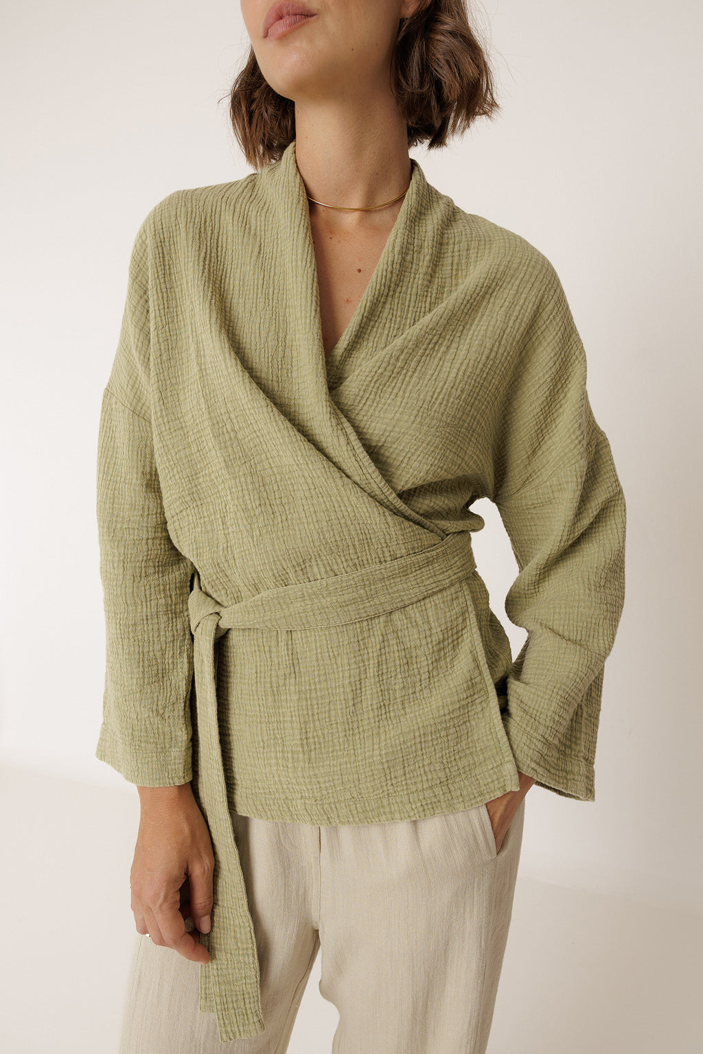 Double Gauze Kimono - Aloe