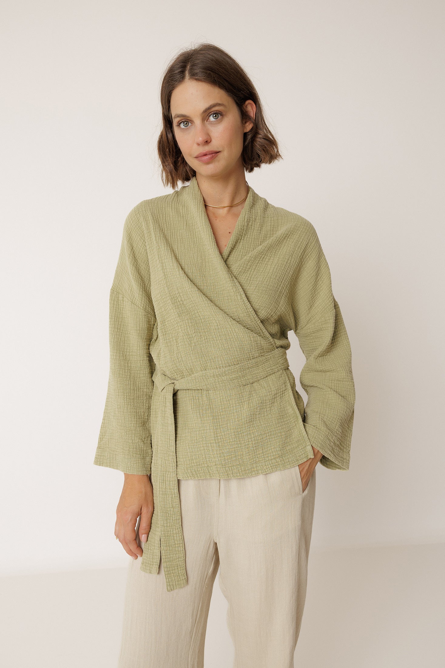 Double Gauze Kimono - Aloe
