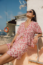 Camisa estampada vintage para anudar - Roja