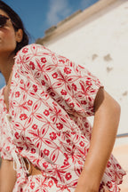 Camisa estampada vintage para anudar - Roja