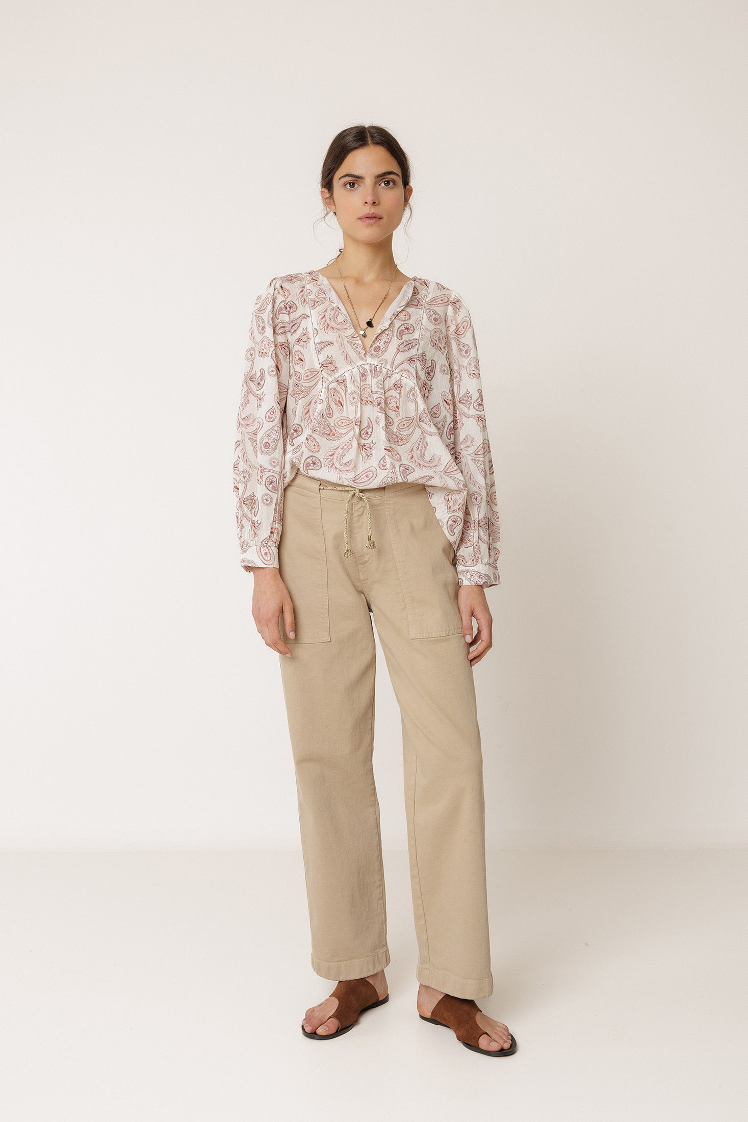 Straight-Leg Drawstring Trousers - Sand
