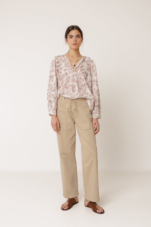 Pantalón recto con cordón - Arena