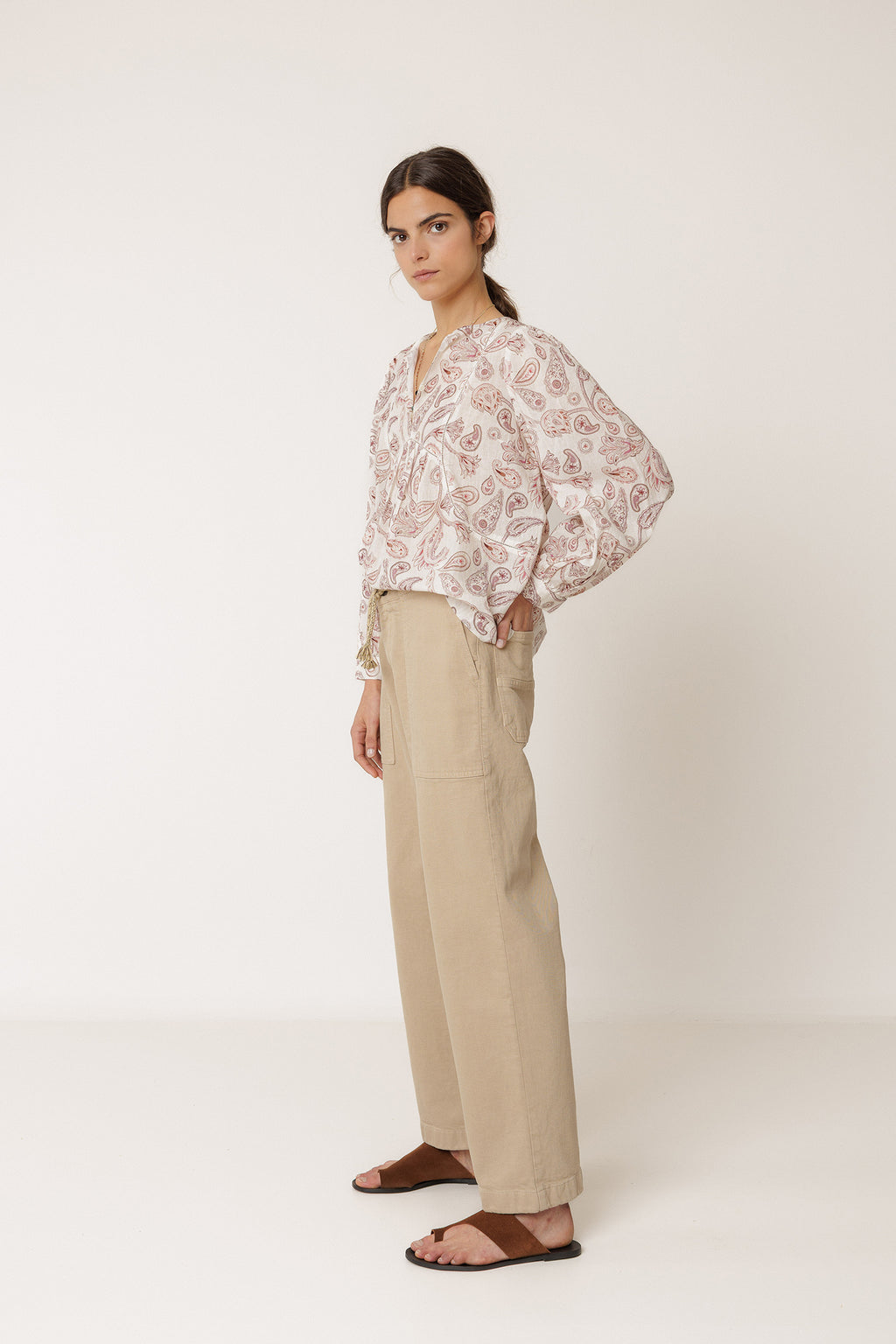 Straight-Leg Drawstring Trousers - Sand