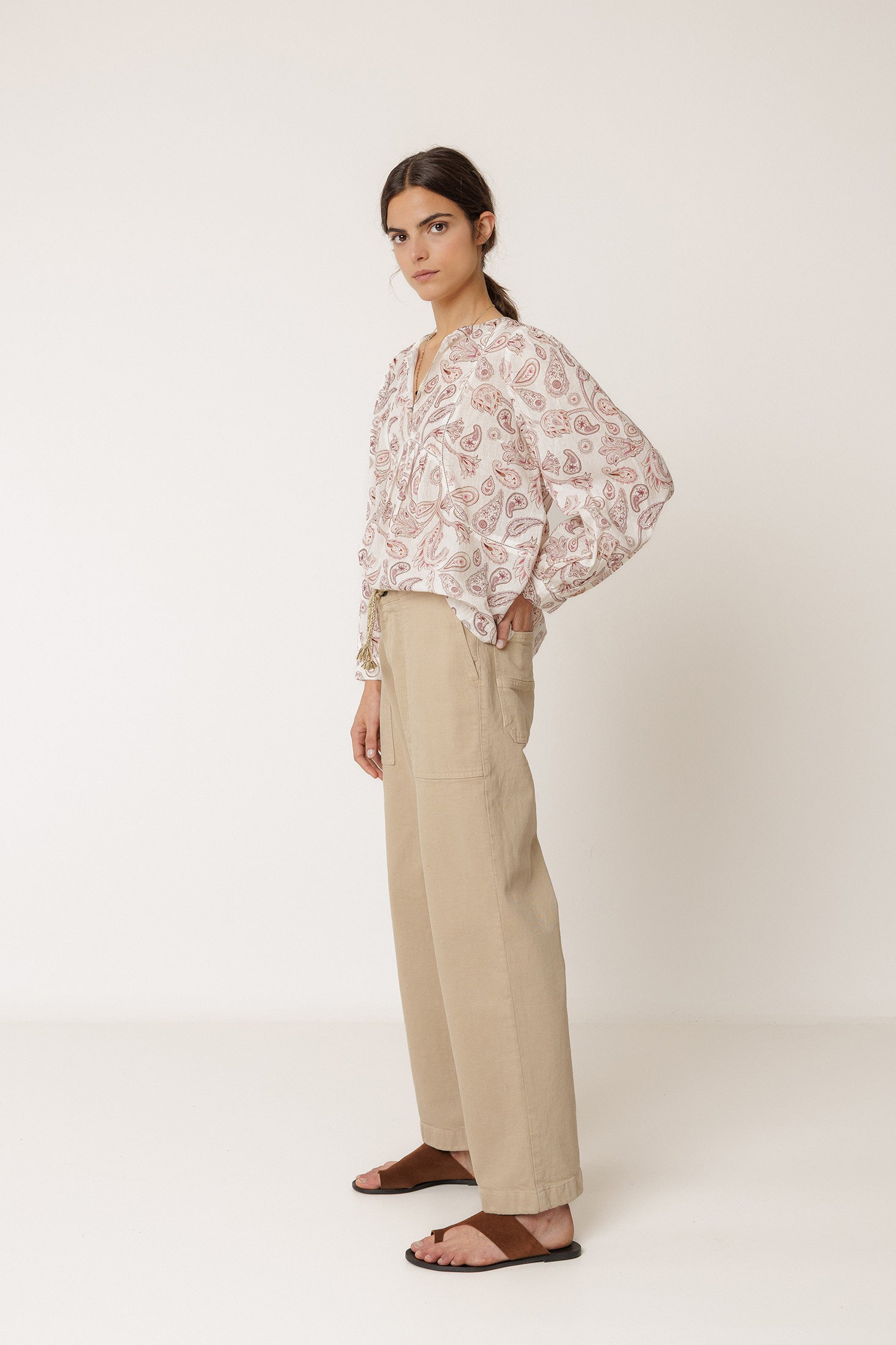 Straight-Leg Drawstring Trousers - Sand