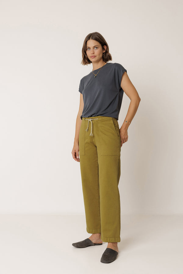 Drawstring Straight Trousers - Khaki