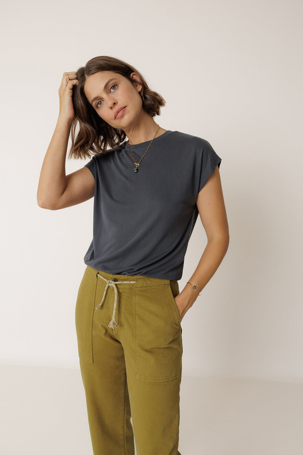 Pantalon Droit À Cordon - Kaki