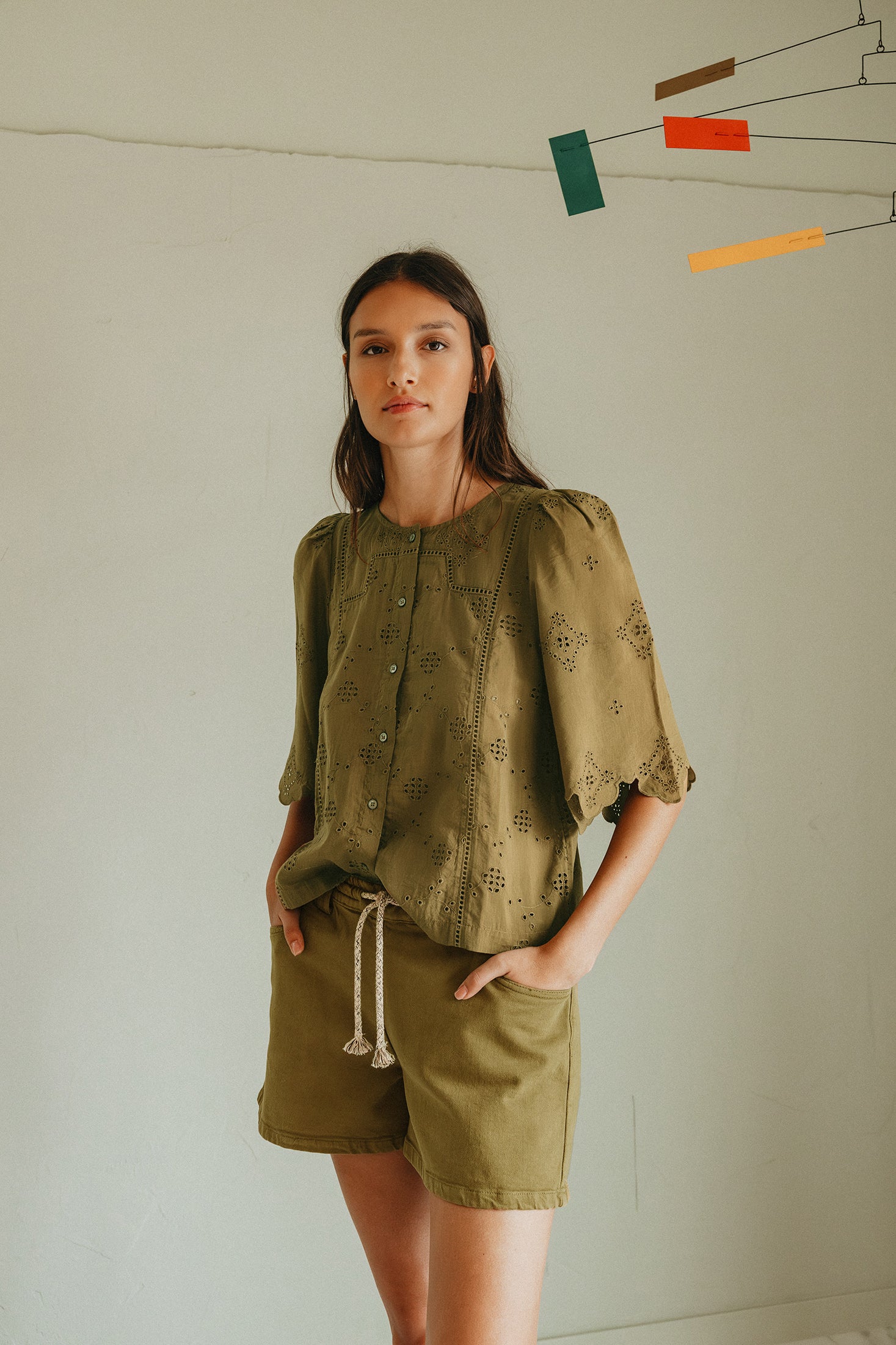 Elasticated Drawstring Waist Shorts - Khaki