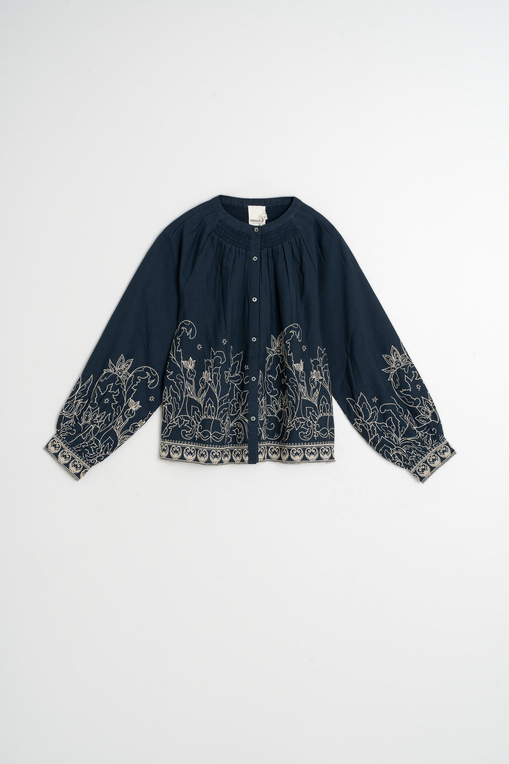 Floral Hem Blouse - Navy Blue
