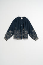 Floral Hem Blouse - Navy Blue