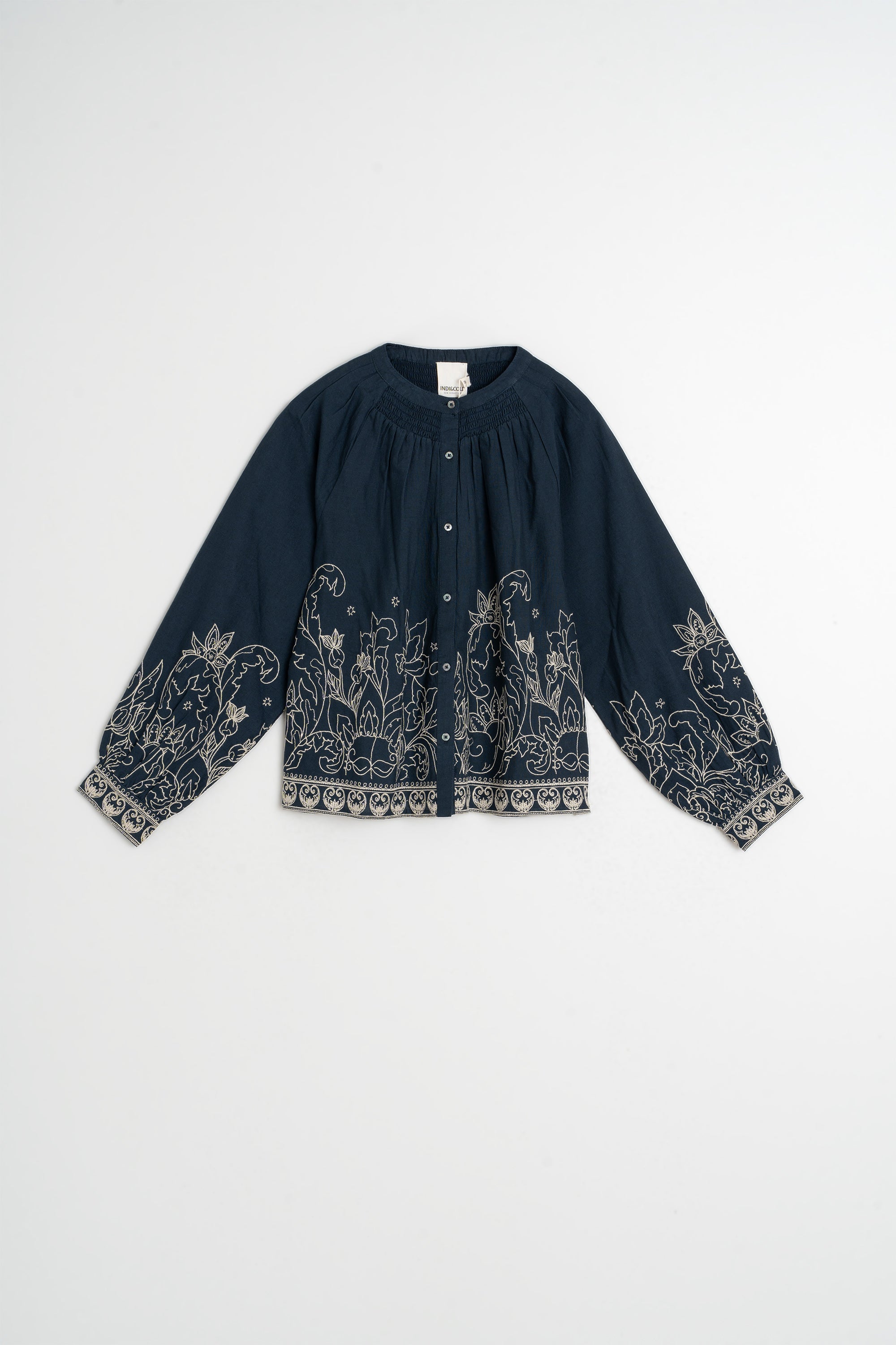 Floral Hem Blouse - Navy Blue