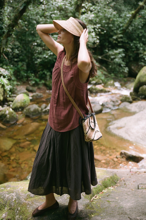 Crocheted Double Gauze Top - Pomegranate