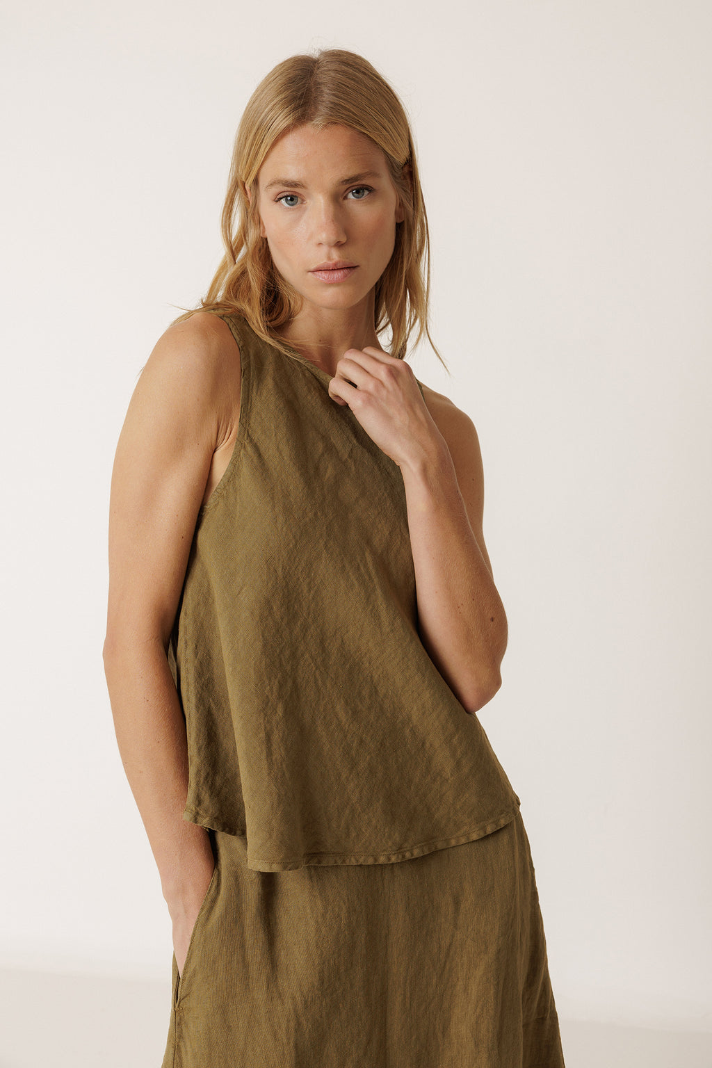 Linen Cropped Top - Khaki