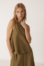 Linen Cropped Top - Khaki