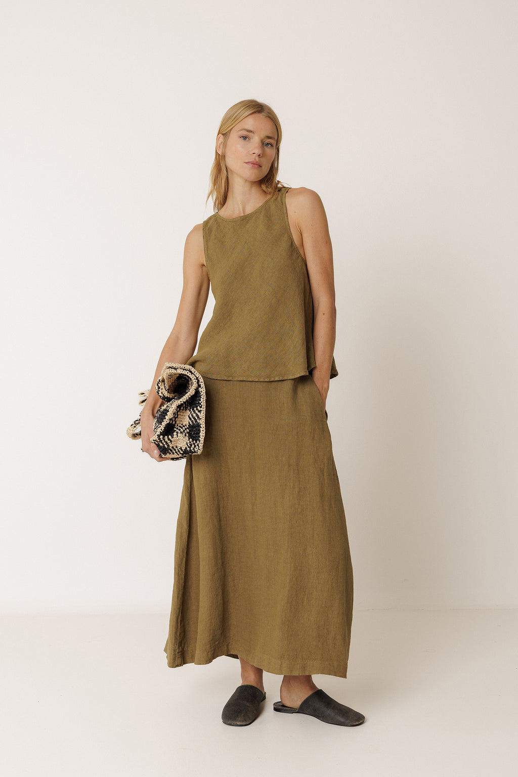 Linen Cropped Top - Khaki