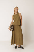 Linen Cropped Top - Khaki