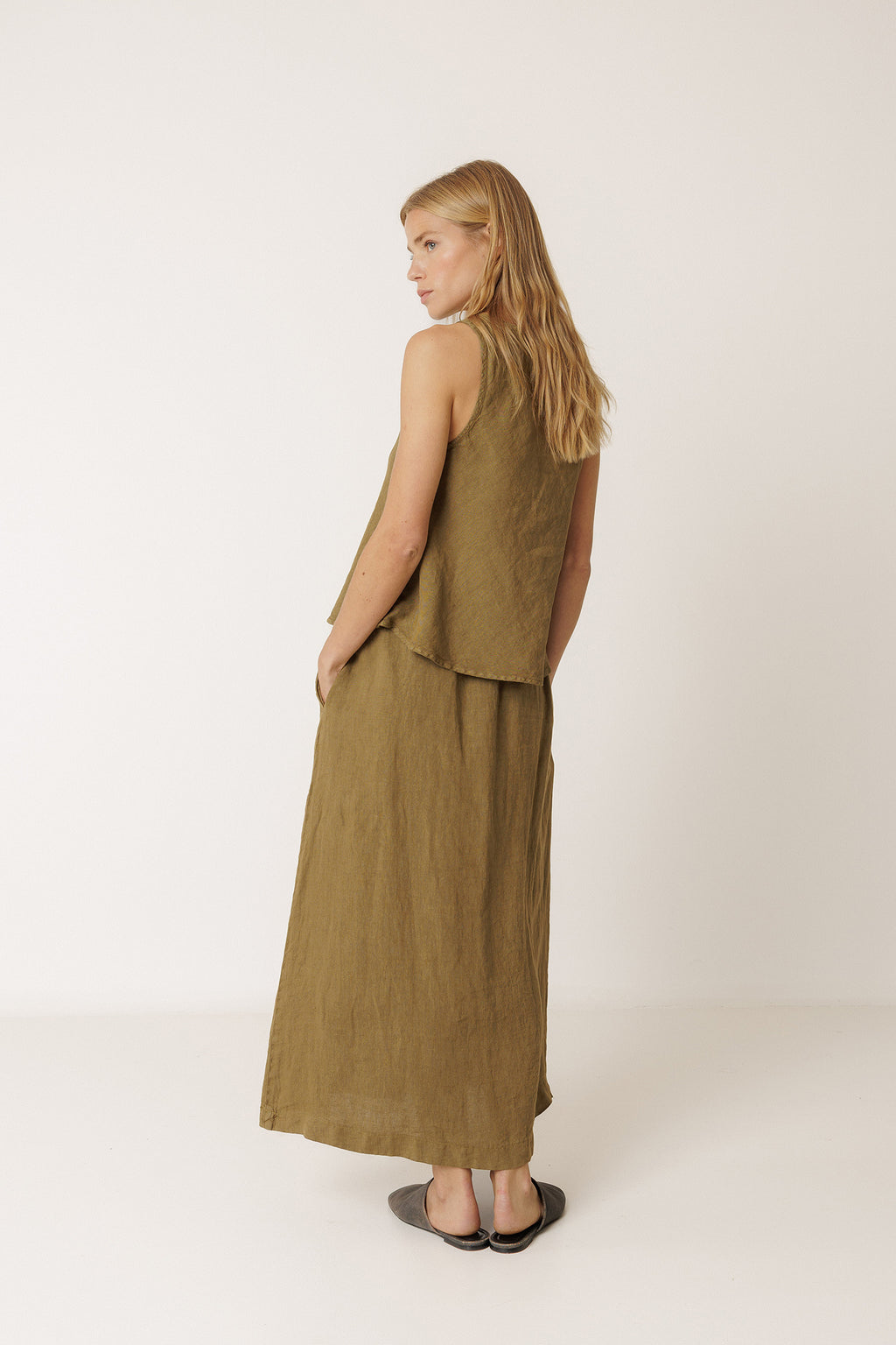 Linen Cropped Top - Khaki