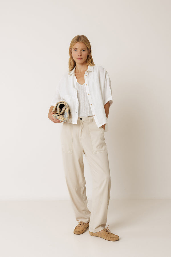 Camisa Corta De Lino - Marfil