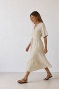 Vestido Cruzado de Lino - Piedra