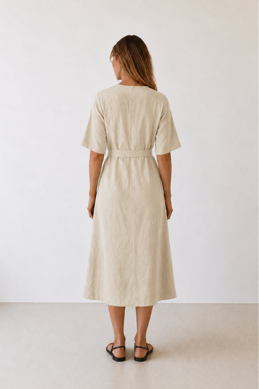 Vestido Cruzado de Lino - Piedra