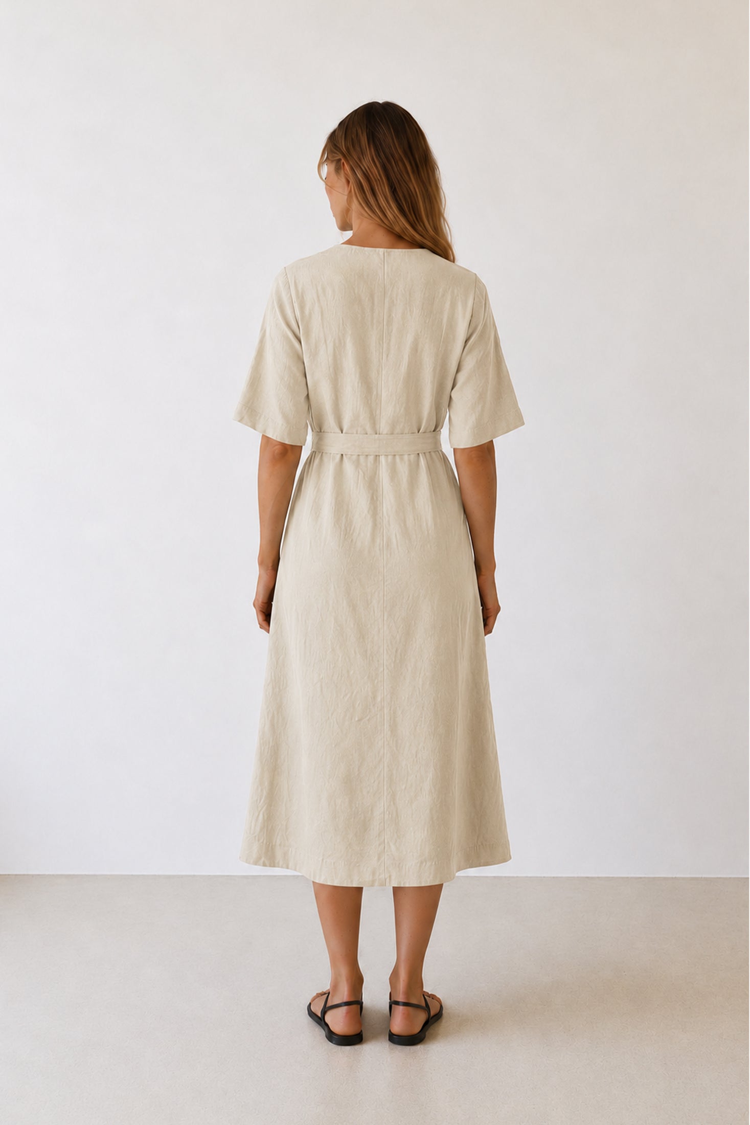 Vestido Cruzado de Lino - Piedra