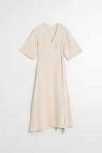 Vestido Cruzado de Lino - Piedra