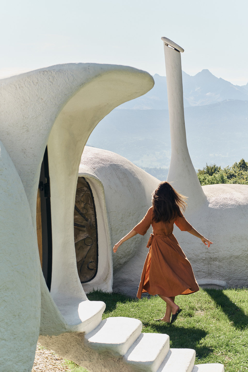 Linen Wrap Dress - Rust