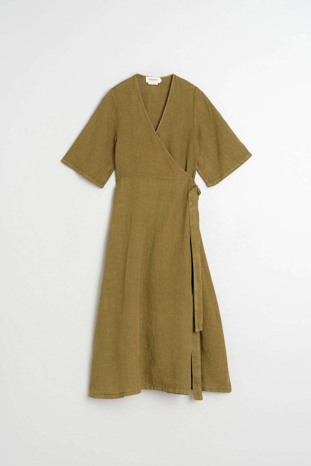 Robe Portefeuille En Lin - Kaki