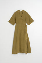 Robe Portefeuille En Lin - Kaki