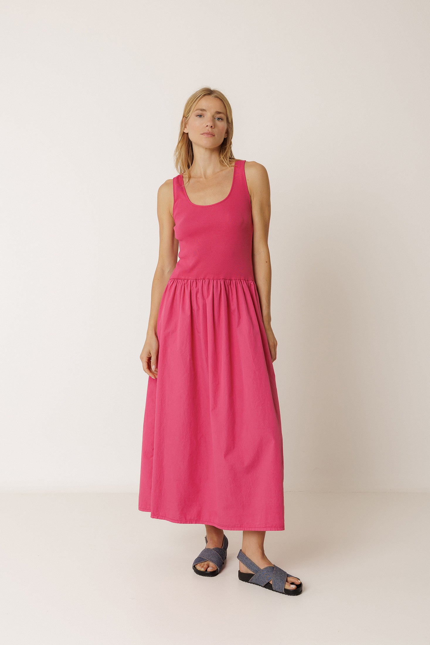 Combined Poplin Dress - Strawberry