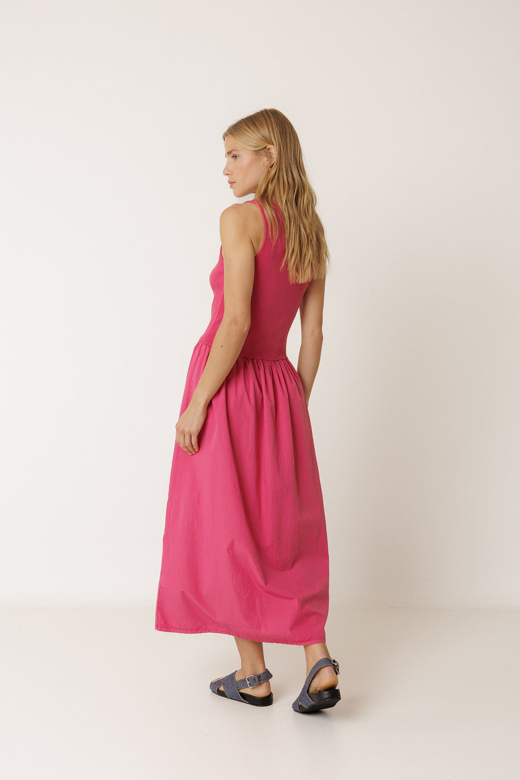 Combined Poplin Dress - Strawberry