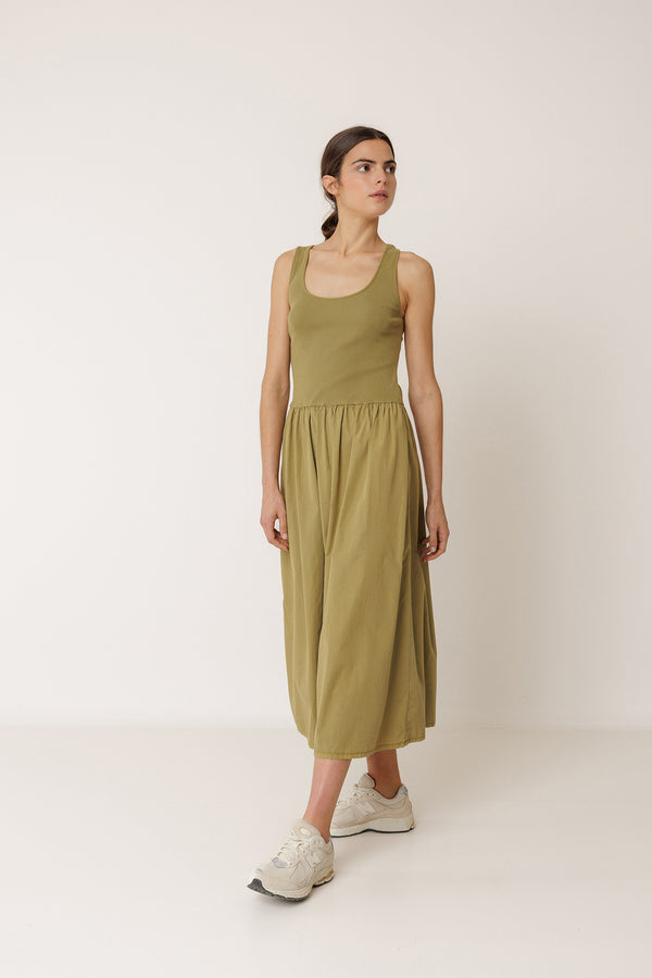 Vestido Combinado De Popelín - Manzana