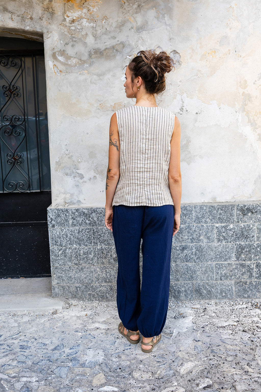Striped Linen Waistcoat - Stone
