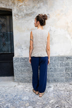 Striped Linen Waistcoat - Stone
