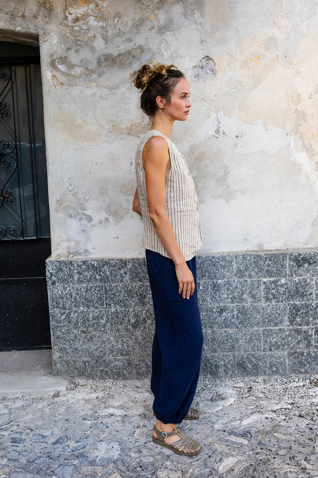 Striped Linen Waistcoat - Stone