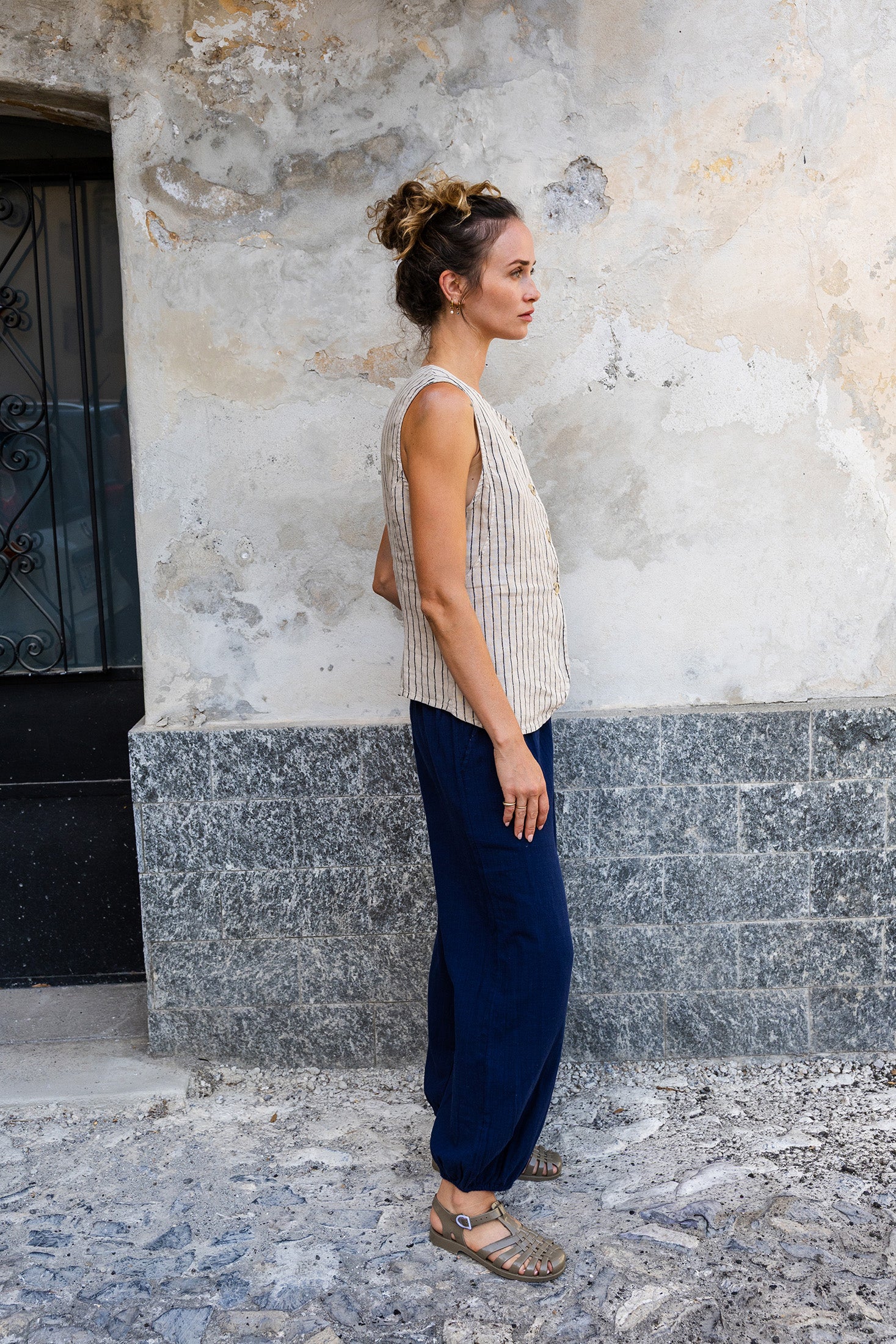 Striped Linen Waistcoat - Stone