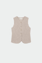 Striped Linen Waistcoat - Stone