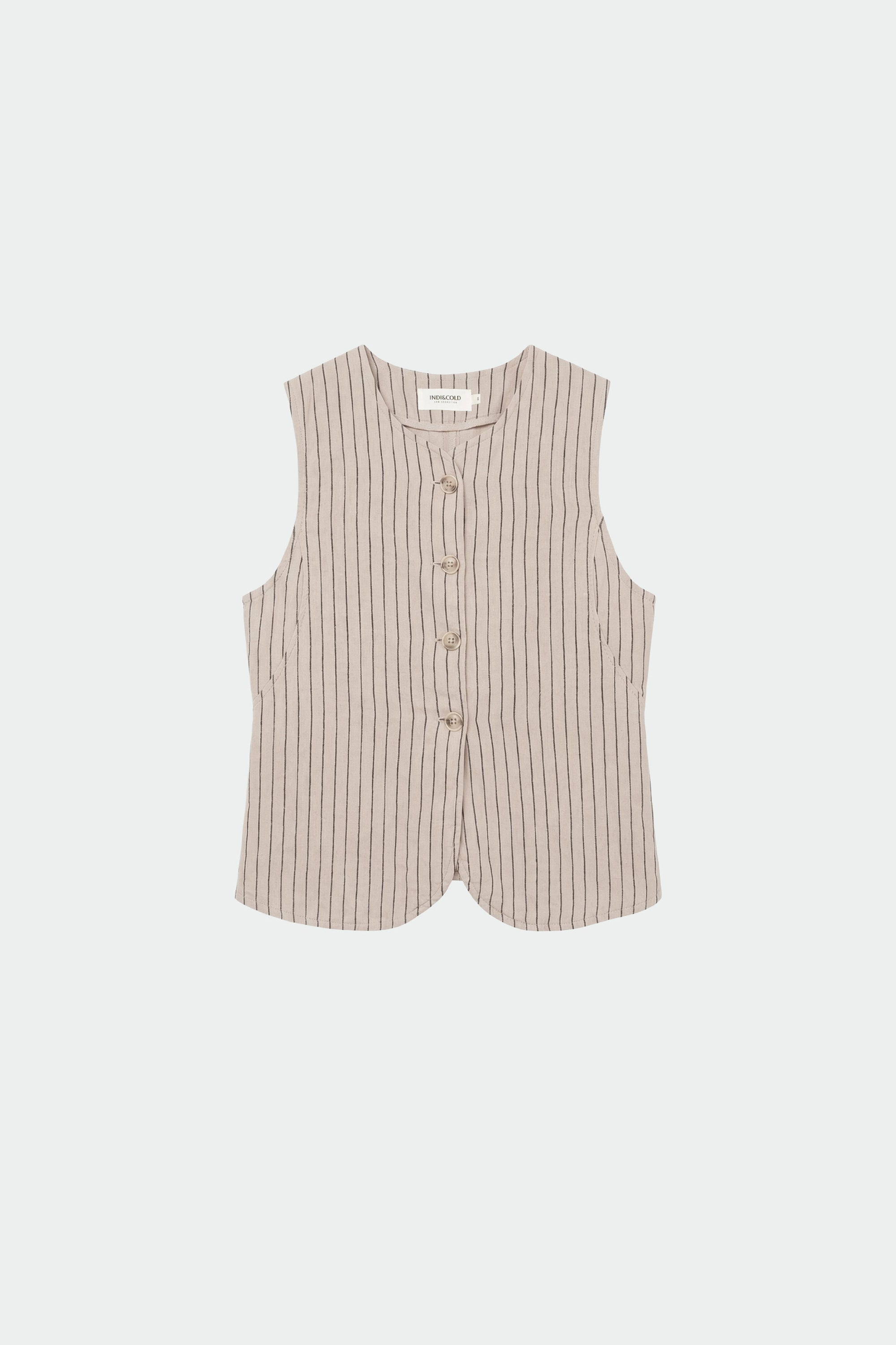 Striped Linen Waistcoat - Stone