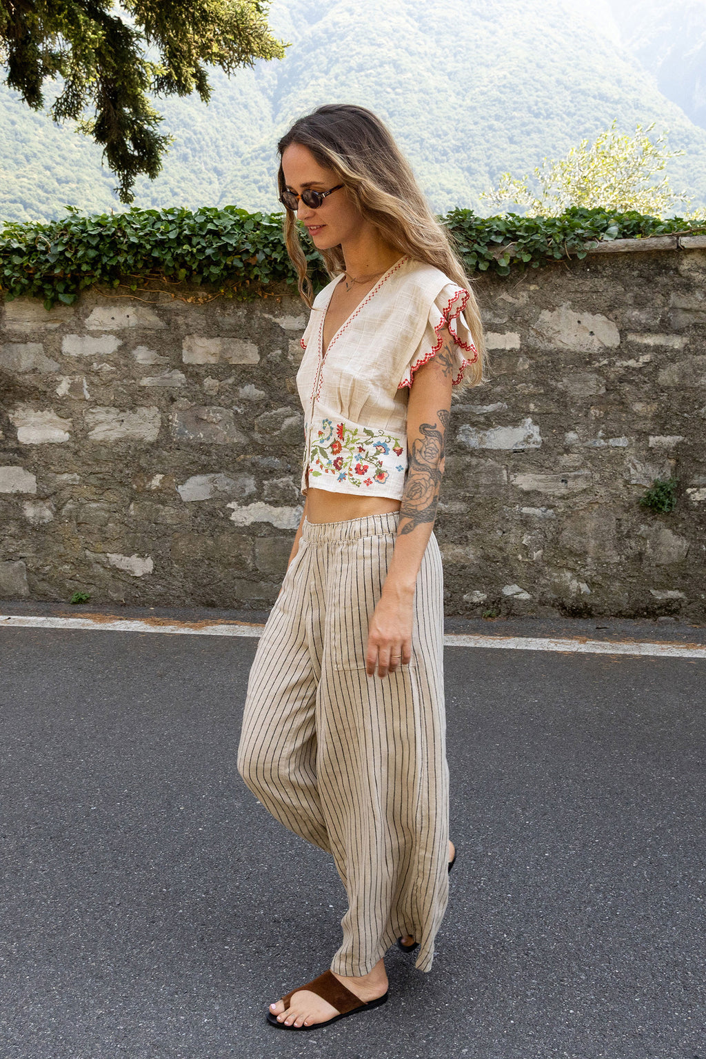 Pantalon Rayé En Lin - Pierre