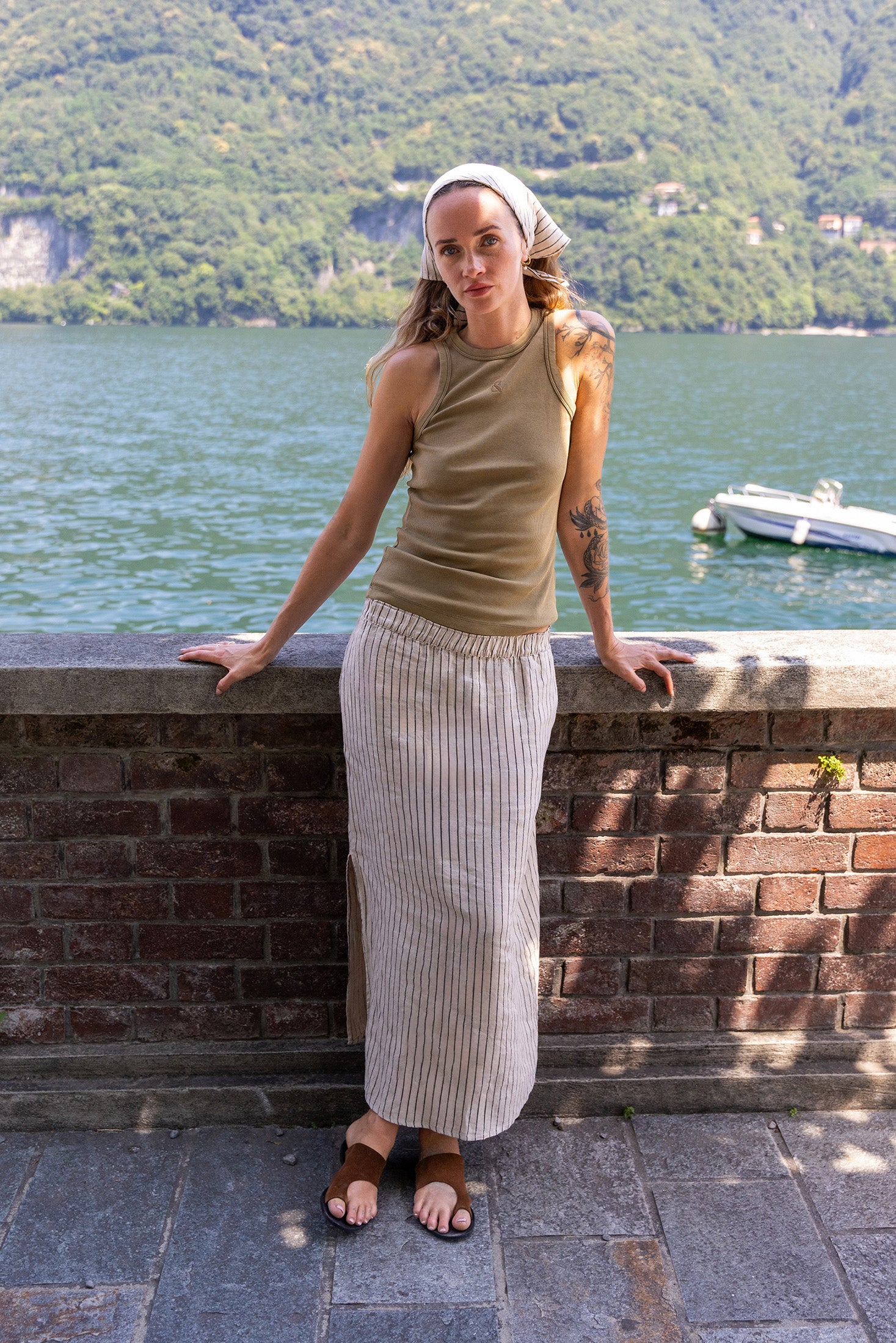 Striped Linen Skirt - Stone