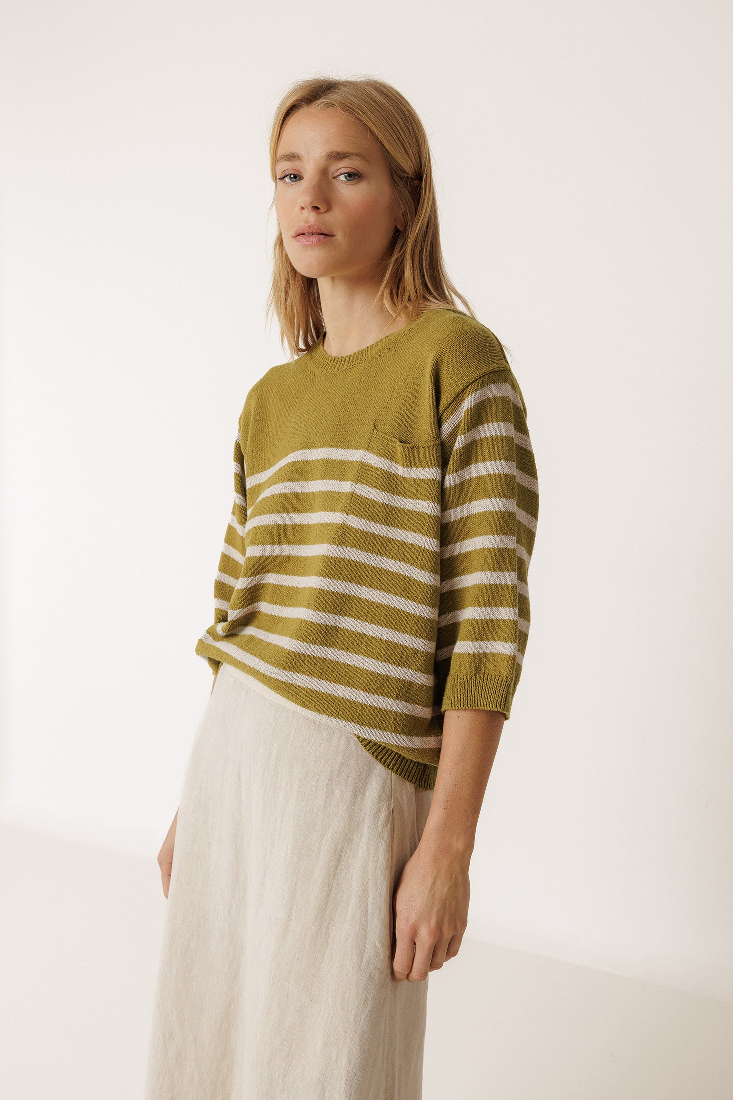 Breton Stripe Jumper - Khaki