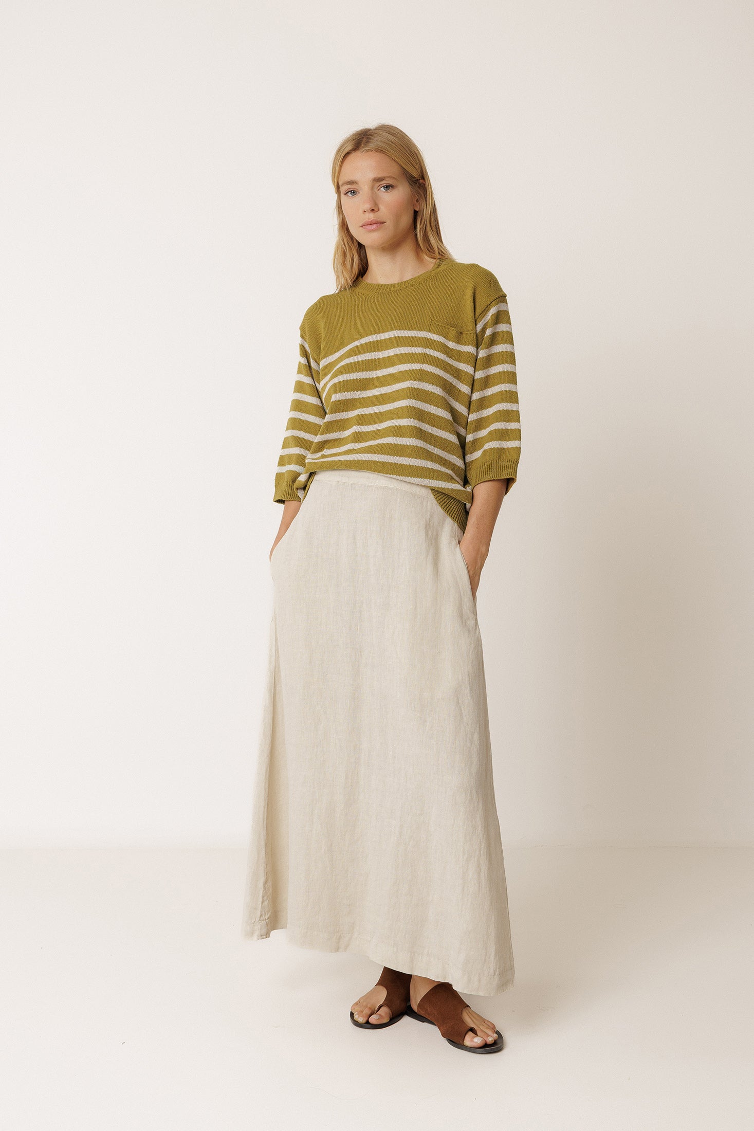 Breton Stripe Jumper - Khaki