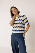 Crochet Zigzag Pattern Jumper - British Blue
