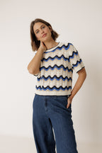 Crochet Zigzag Pattern Jumper - British Blue