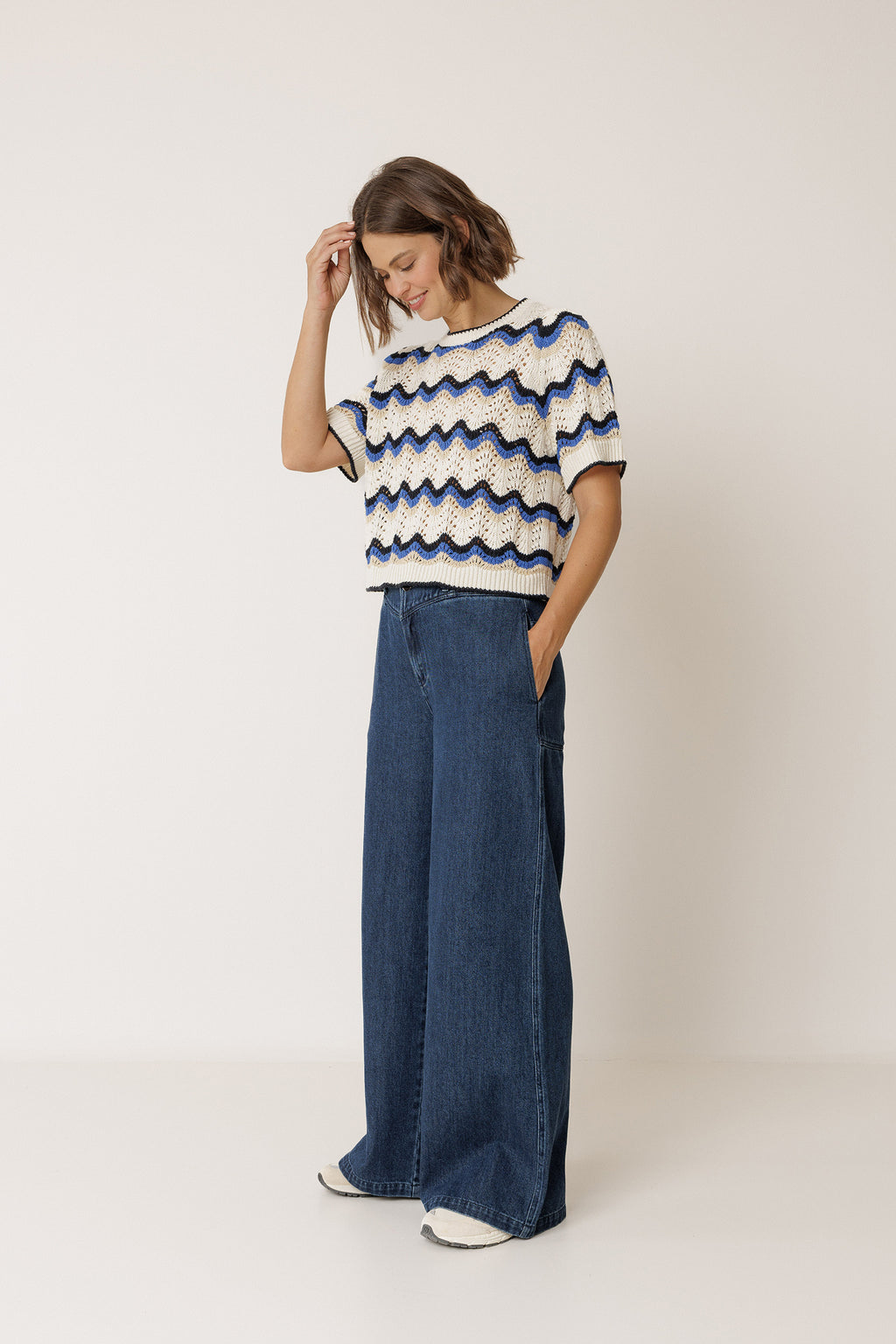 Crochet Zigzag Pattern Jumper - British Blue