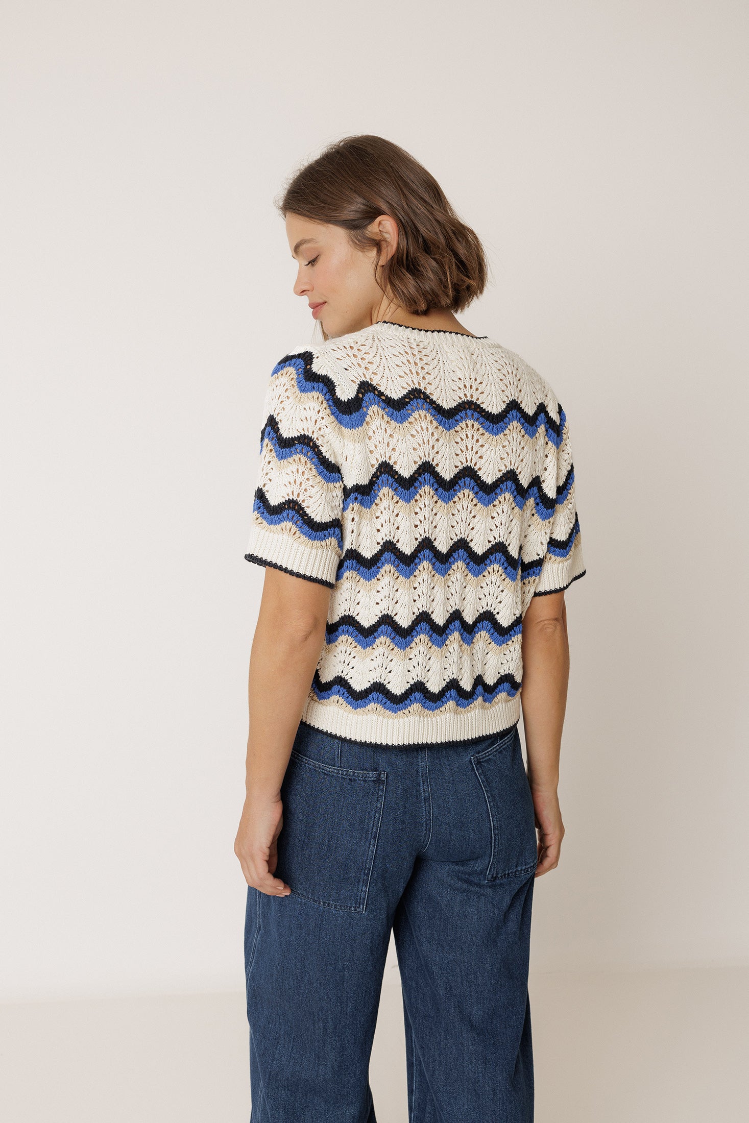 Crochet Zigzag Pattern Jumper - British Blue