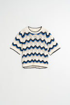 Crochet Zigzag Pattern Jumper - British Blue