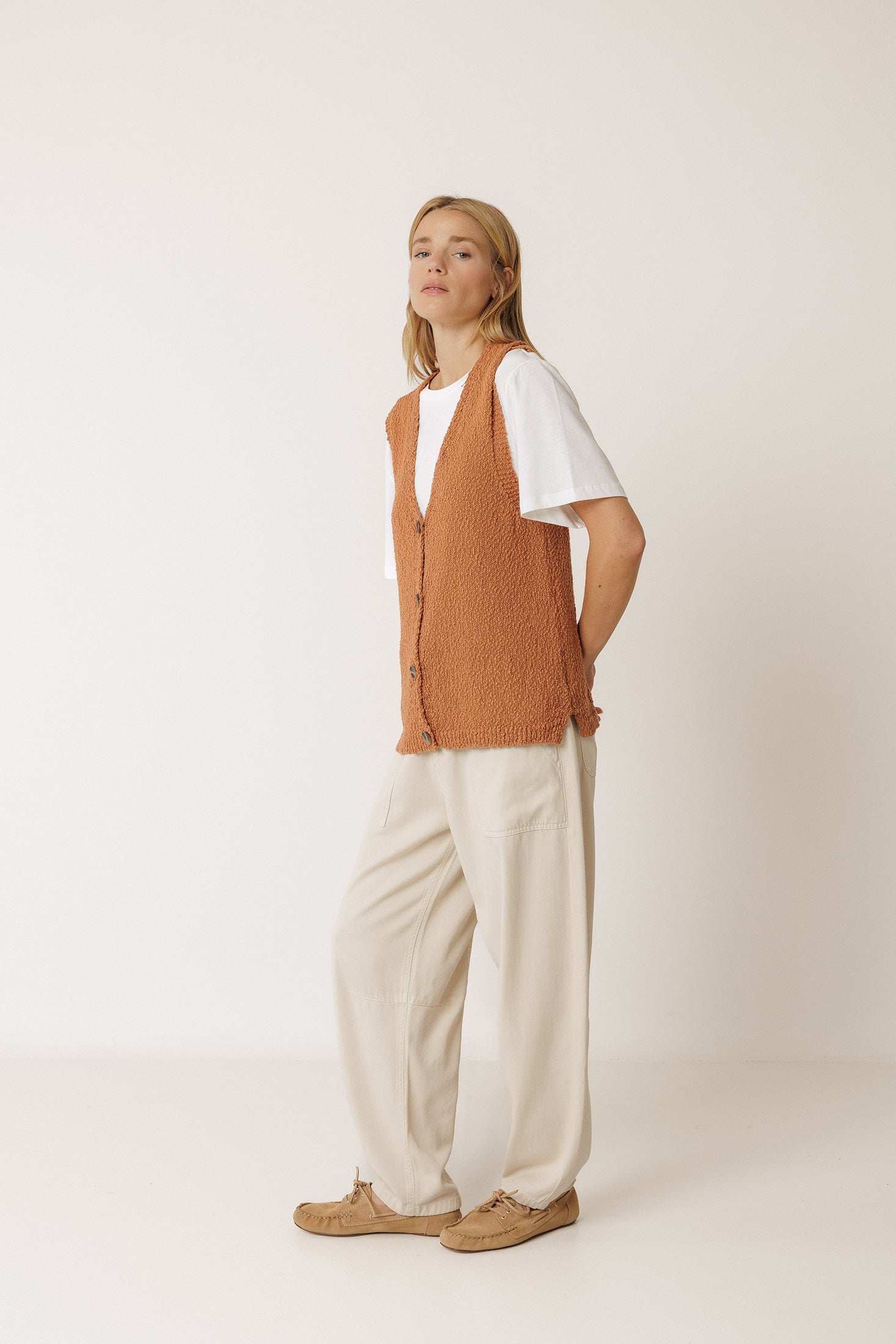 Organic Cotton Bouclé Cardigan - Rust